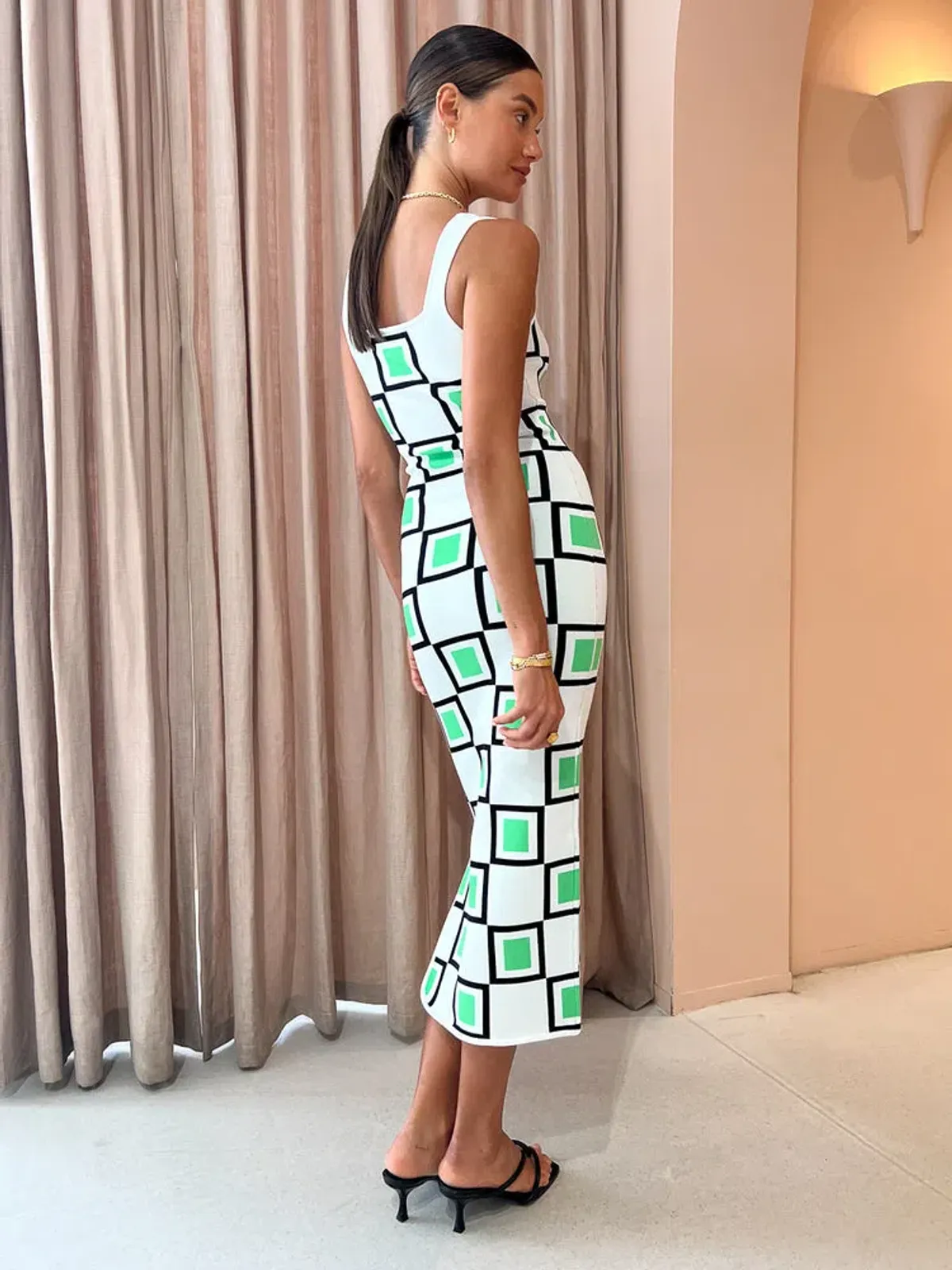 By Johnny Lipari Knit Midi In Green Ivory Black Size 6 - Image 3