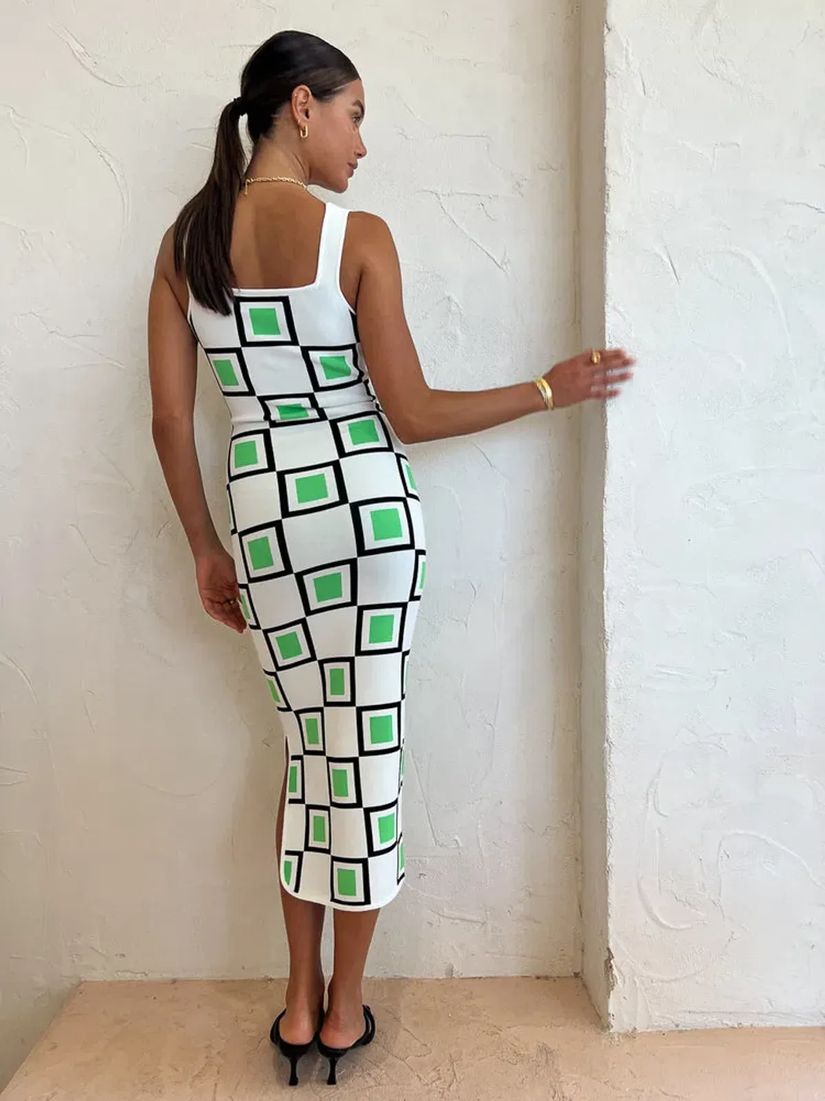 By Johnny Lipari Knit Midi In Green Ivory Black Size 6 - Image 5