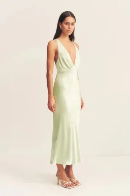 Shona Joy La Lune Plunged Cross Back Midi Dress Lime Size 10 for rent on The Volte - image 2