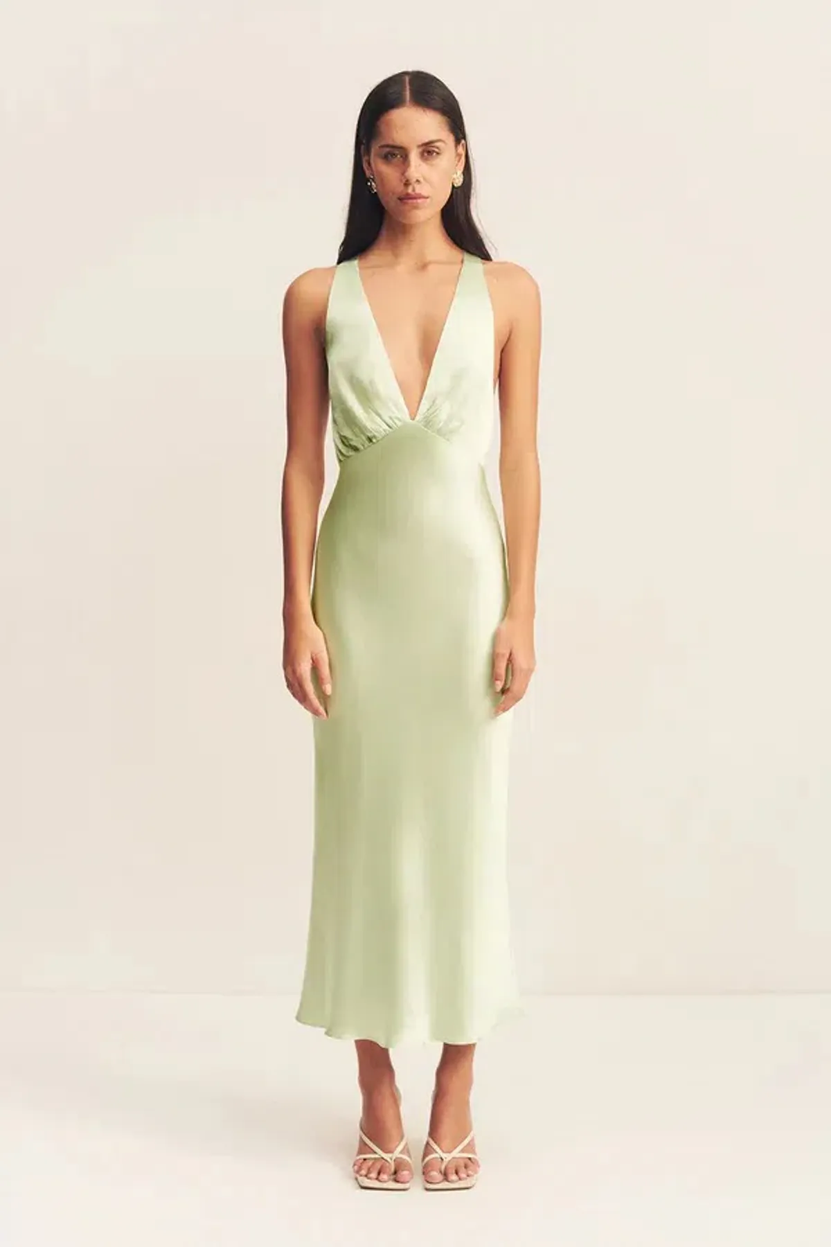 Shona Joy La Lune Plunged Cross Back Midi Dress Lime Size 10 for rent on The Volte - main image