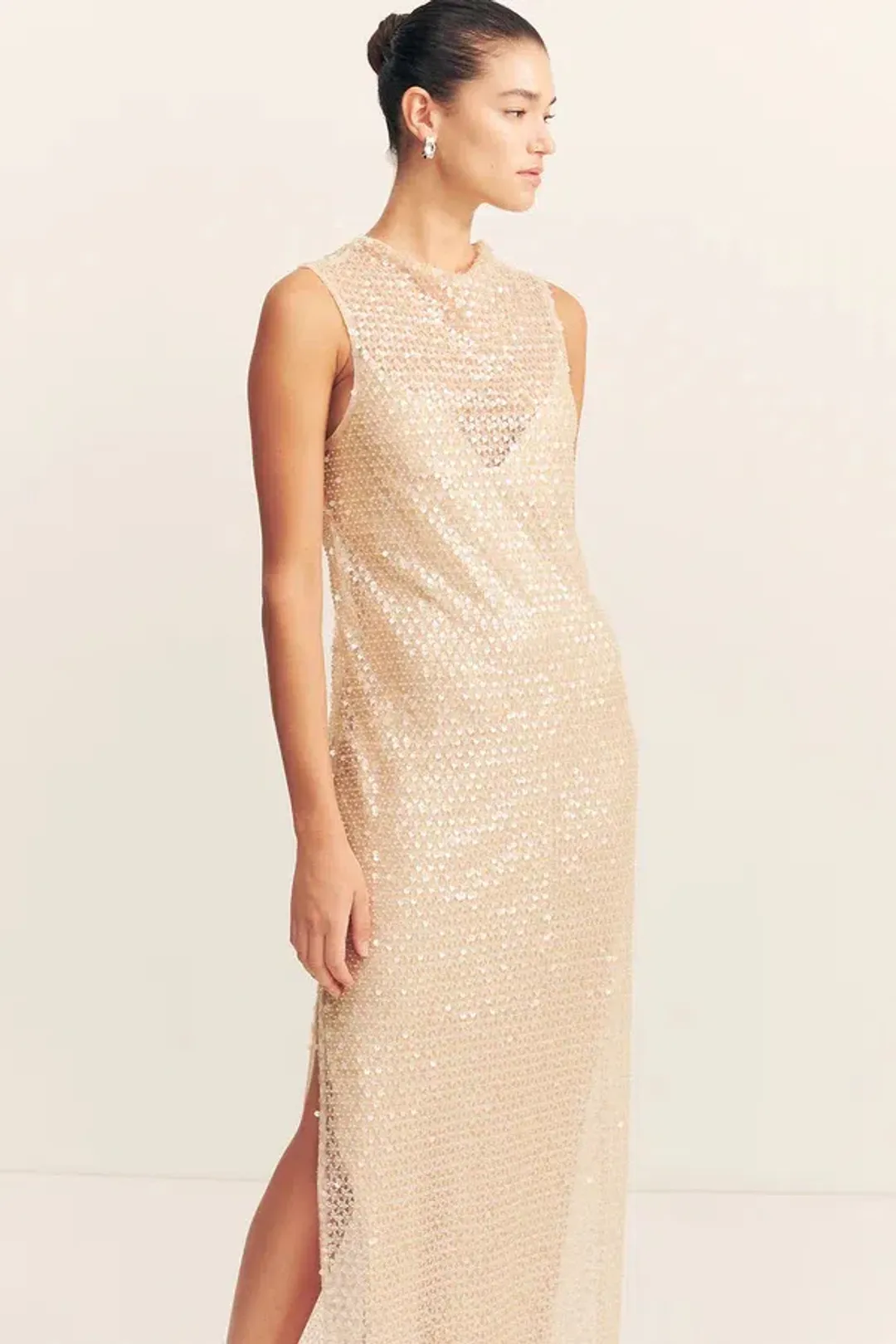 Shona Joy Everly High Neck Sleeveless Maxi Dress Macadamia Size 10 for rent on The Volte - main image