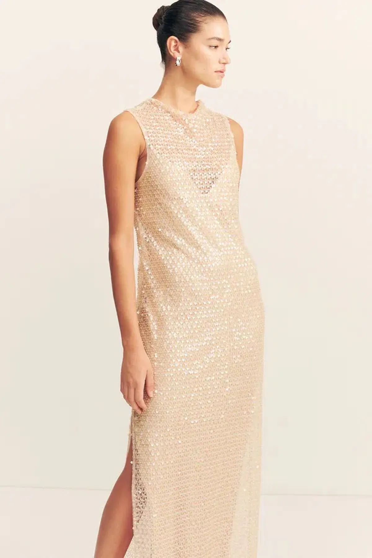 Shona Joy Everly High Neck Sleeveless Maxi Dress Macadamia Size 10 - Image 2