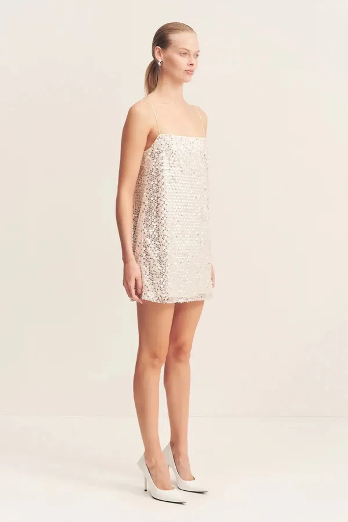 Shona Joy Asteri Mini Dress Silver Sequin Size 8 - Image 3
