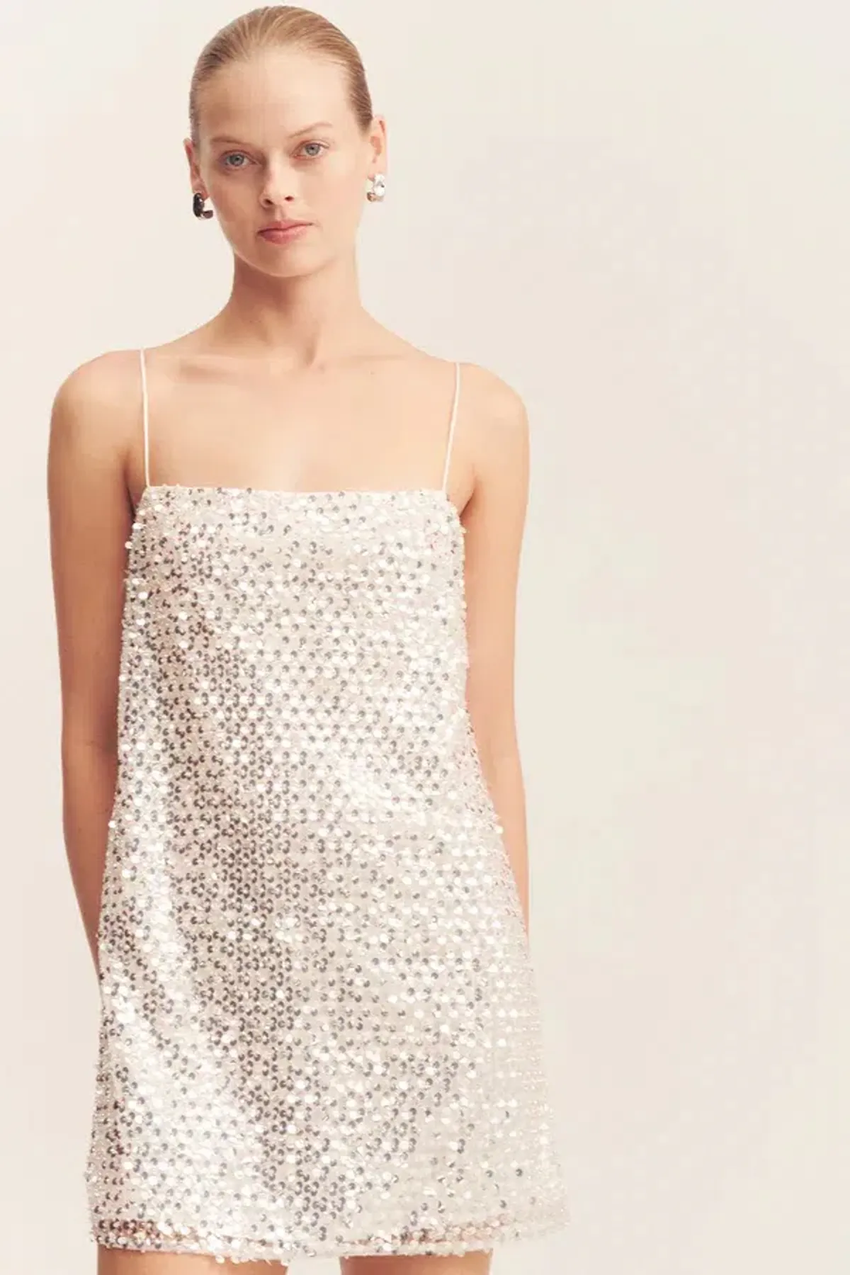 Shona Joy Asteri Mini Dress Silver Sequin Size 8 - Image 2