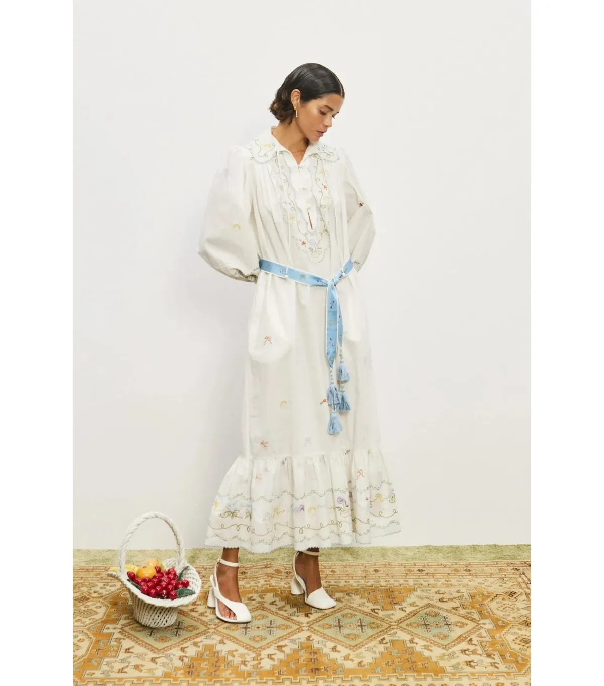 Alemais Giulia Embroidered Midi Dress Cream Size AU 8 - Image 1