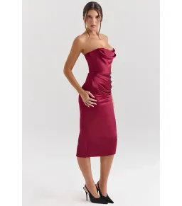 House Of CB Santana Satin Strapless Midi Dress Berry Size M / AU 10 for rent on The Volte - image 3