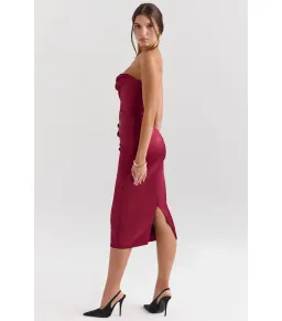 House Of CB Santana Satin Strapless Midi Dress Berry Size M / AU 10 for rent on The Volte - image 4