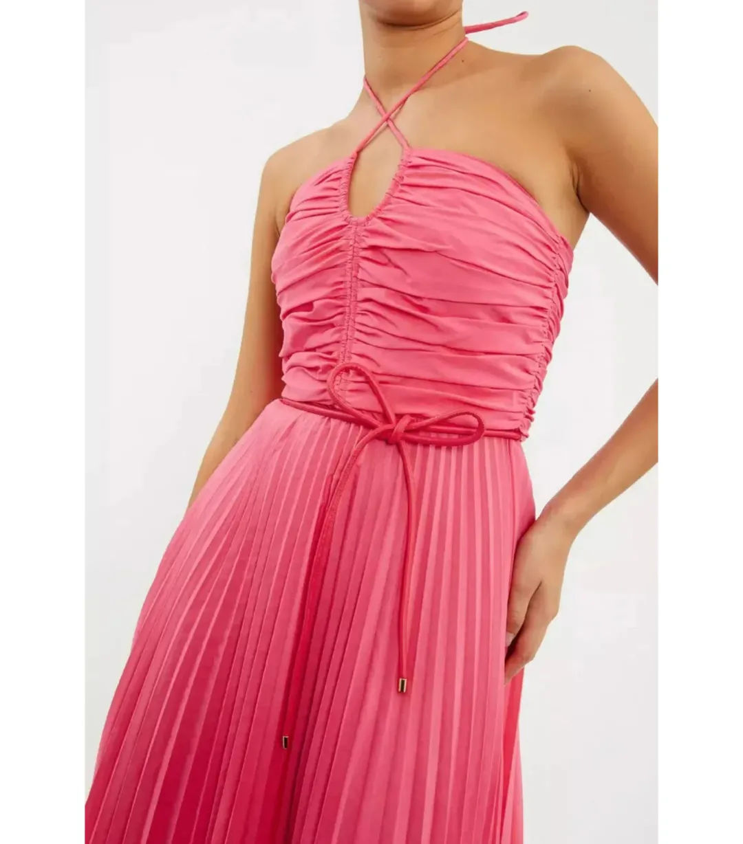 Rebecca Vallance Rosa Halter Midi Dress Pink Size AU 14 for rent on The Volte - main image