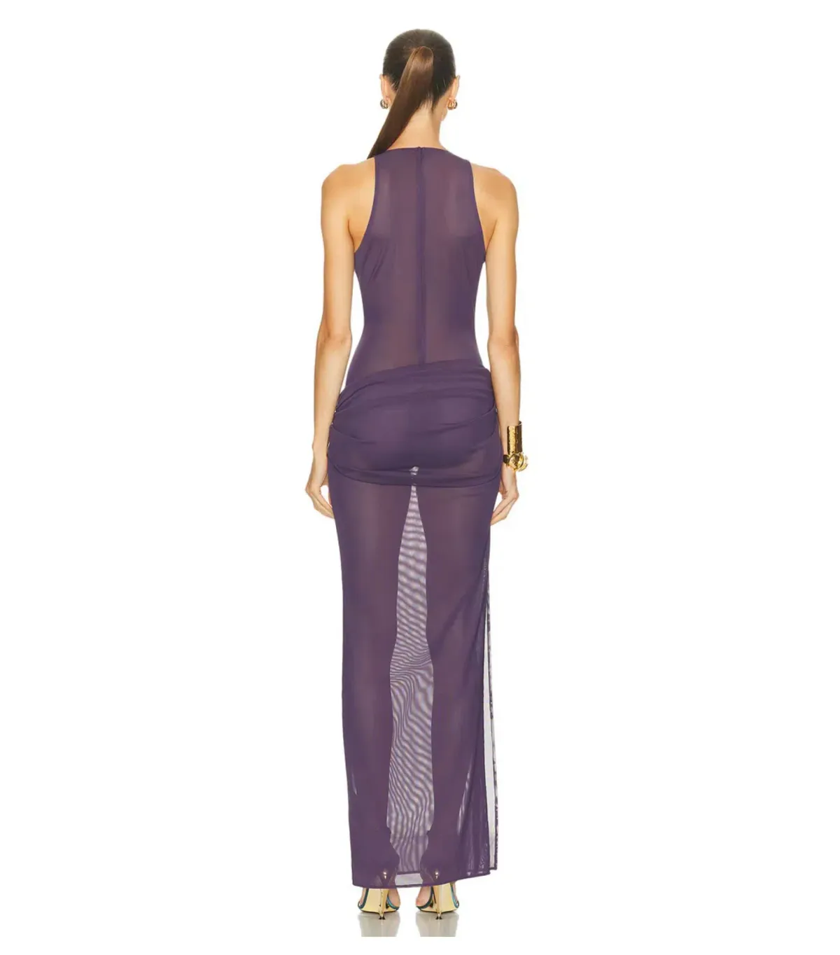 Alex Perry Tucked Halter Column Maxi Dress in Purple AU 6 - Image 3