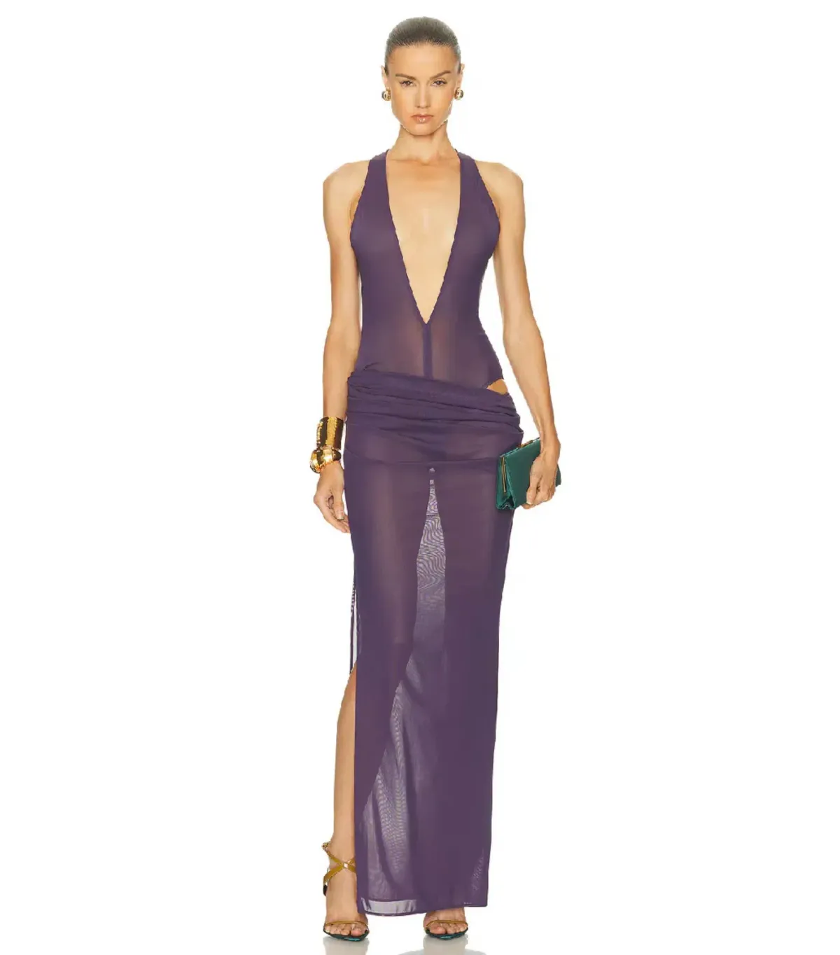 Alex Perry Tucked Halter Column Maxi Dress in Purple AU 6 - Image 1