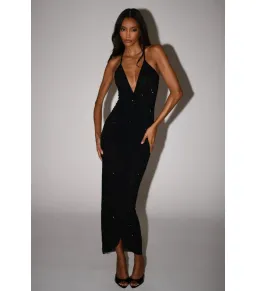 Meshki Emeraude Diamanté Ruched Midi Dress Black Size S / AU 8 for rent on The Volte - image 1