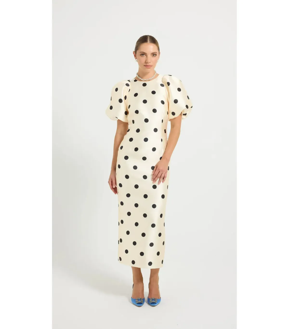 Pasduchas Dottie Sleeve Midi Dress Cream/Black Size AU 12 - Image 1