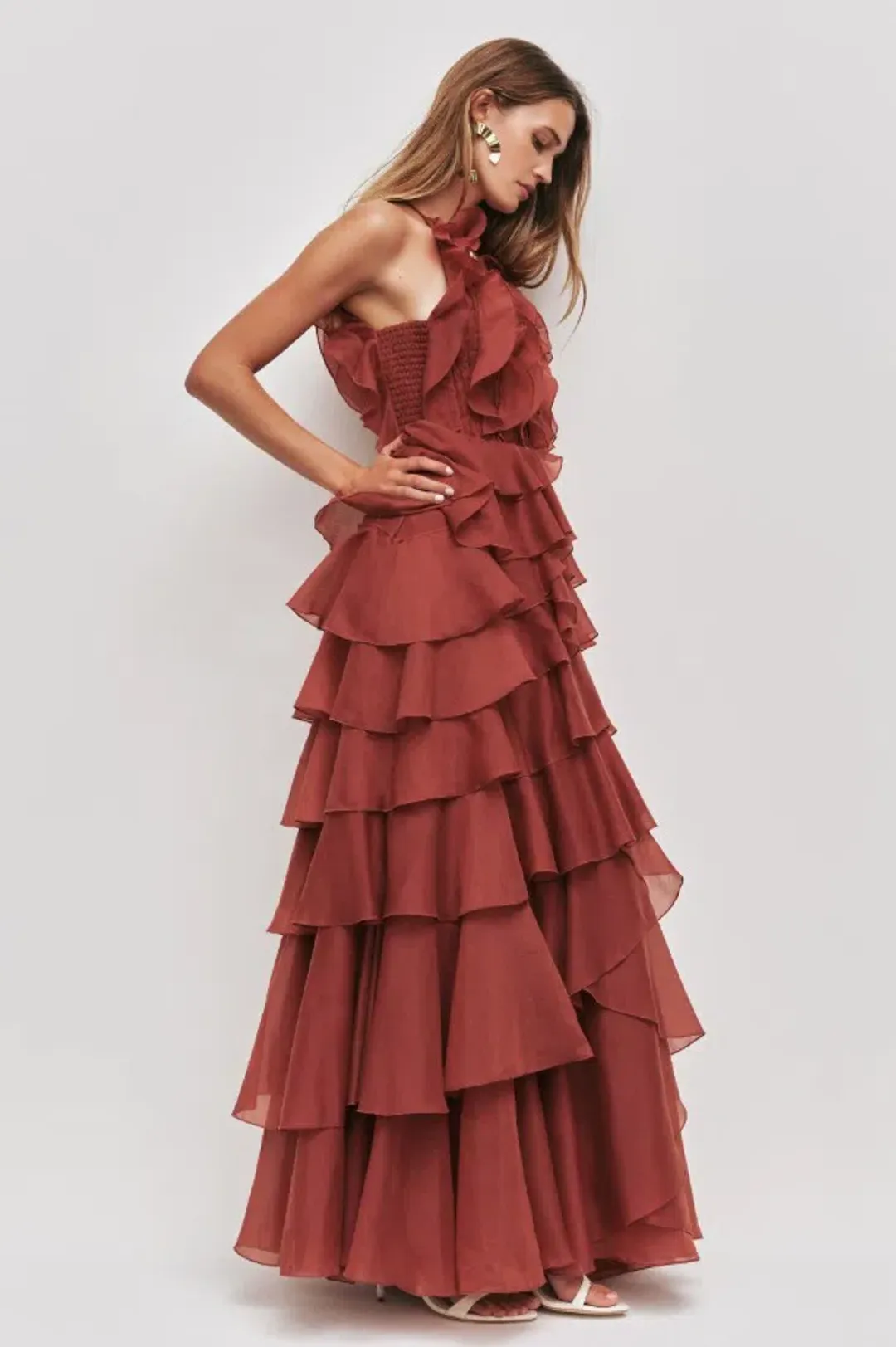Aje Cleo Maxi Gown in Rust Red Size 16 for rent on The Volte - main image