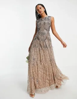 Beauut Bridesmaid Embellished Maxi Dress in Mink Size 14 for rent on The Volte - image 1