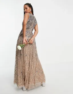 Beauut Bridesmaid Embellished Maxi Dress in Mink Size 14 for rent on The Volte - image 3