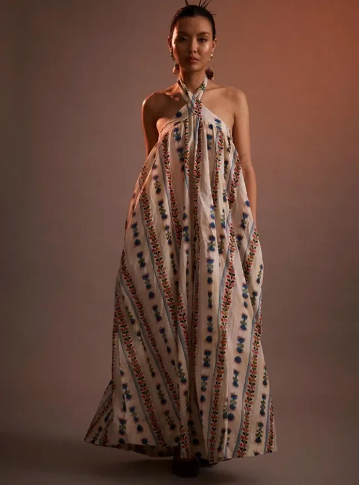 Kinga Csilla Westley Trapeze Dress - Blue Cream Multi for rent on The Volte - main image