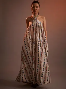 Kinga Csilla Westley Trapeze Dress - Blue Cream Multi for rent on The Volte - image 1