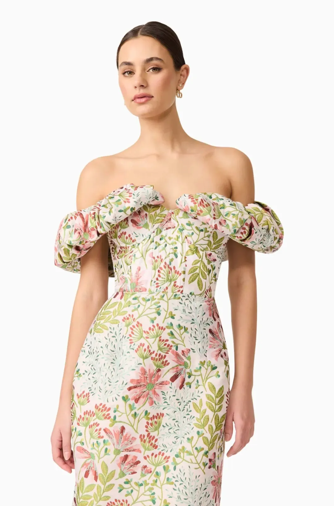 Elliatt Calaantha Off The Shoulder Midi Dress in Floral Size AU 8/S for rent on The Volte - main image