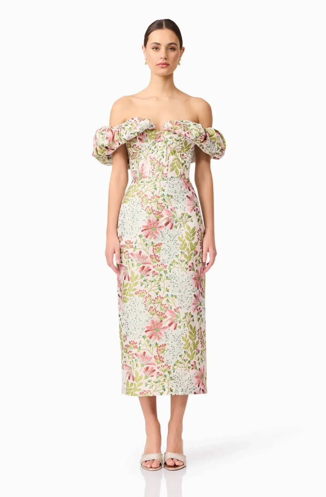 Elliatt Calaantha Off The Shoulder Midi Dress in Floral Size AU 8/S for rent on The Volte - main image