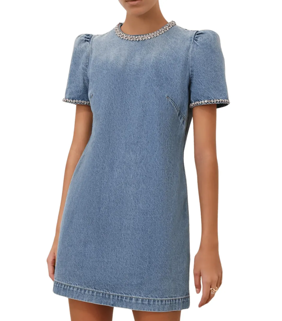 Zimmermann Crush Embellished Denim Mini Dress Blue Size 0 / AU 8 for rent on The Volte - main image