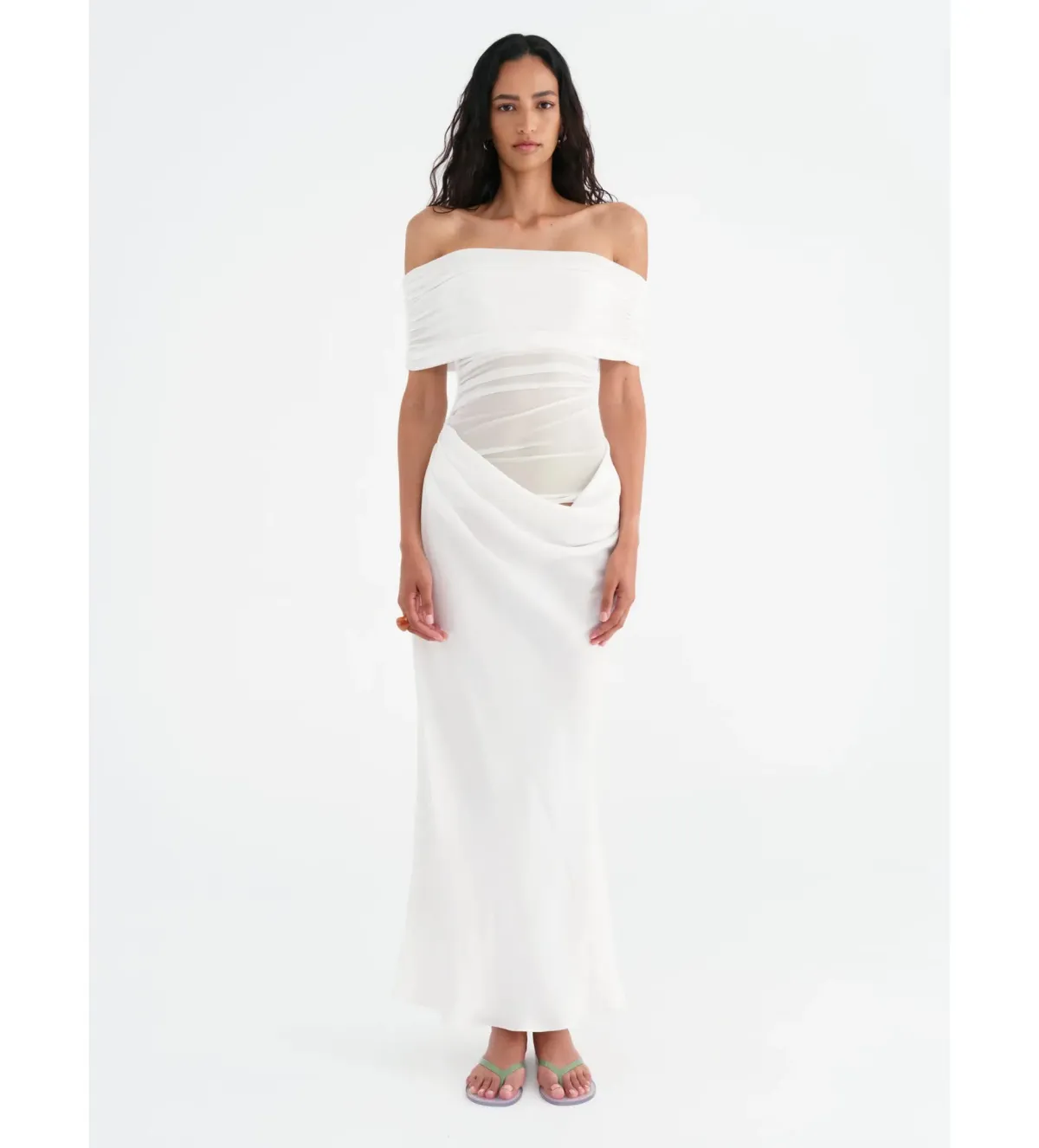 Benni Nico Off Shoulder Maxi Dress in White Size AU14 - Image 1