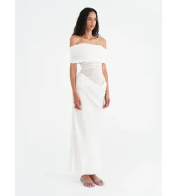 Benni Nico Off Shoulder Maxi Dress in White Size AU14 for rent on The Volte - image 2