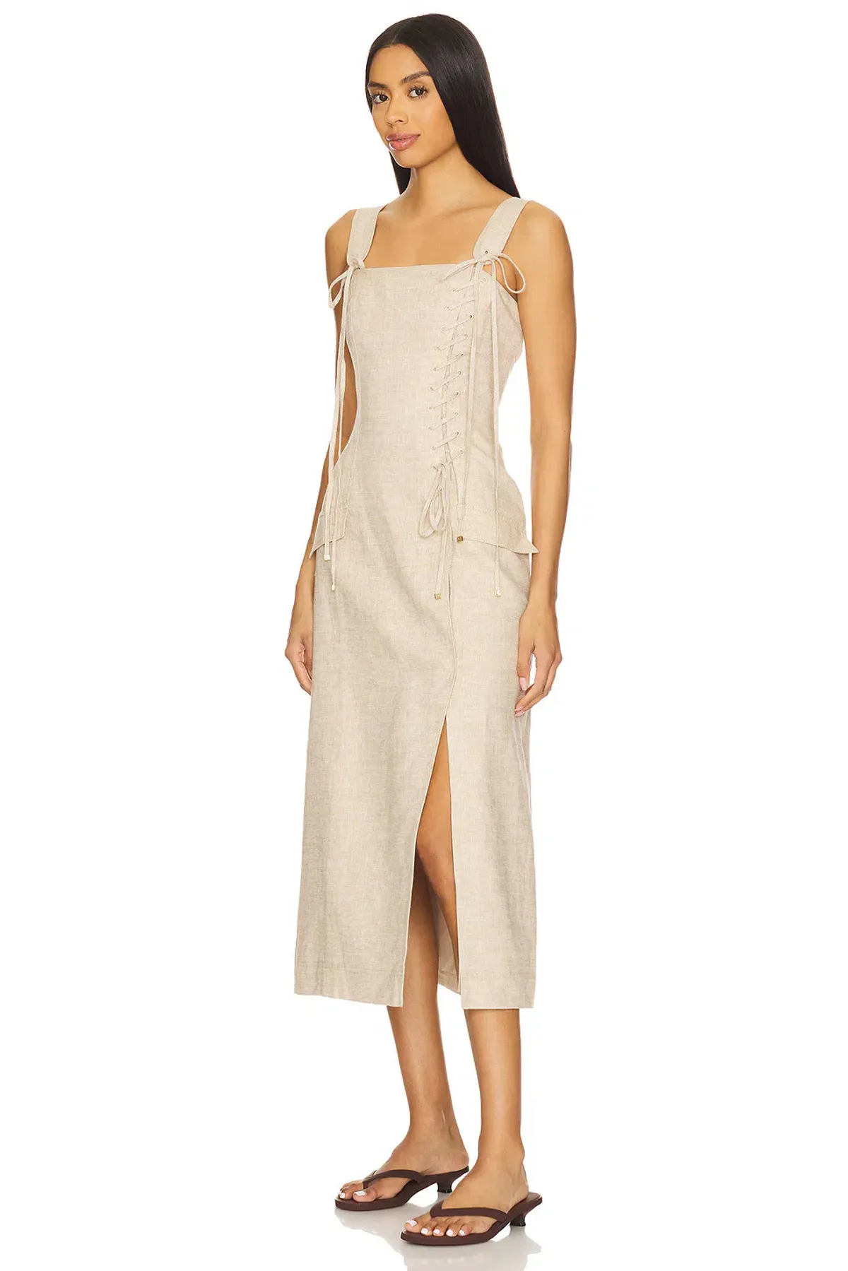 Aje Morgan Midi Dress in Nude Beige Size 8 - Image 4