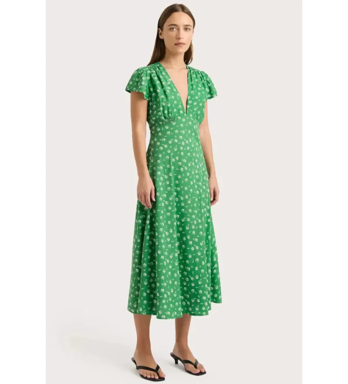 Faithfull The Brand Doriet Midi Dress Suzette Green Size AU 10 - Image 3