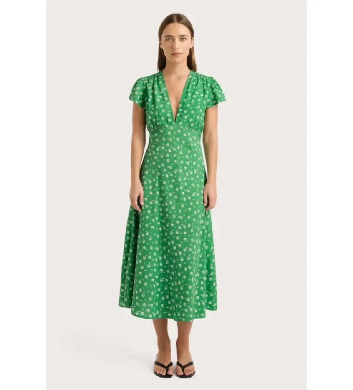 Faithfull The Brand Doriet Midi Dress Suzette Green Size AU 10 - Image 1