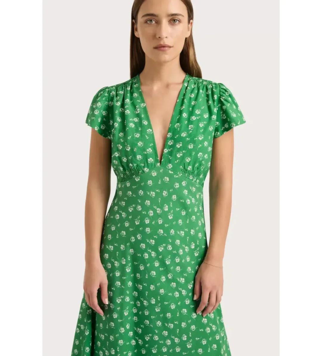 Faithfull The Brand Doriet Midi Dress Suzette Green Size AU 10 for rent on The Volte - main image