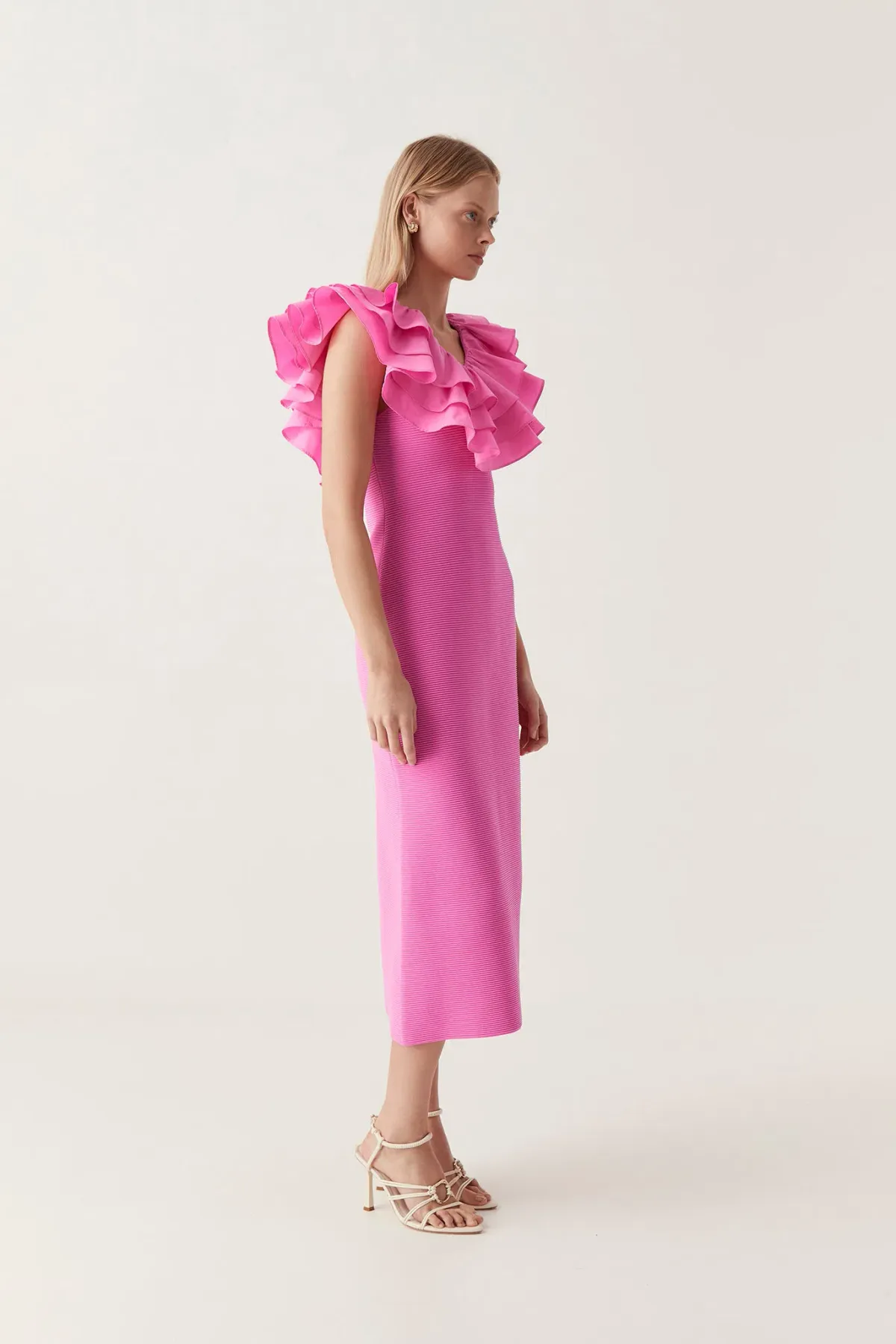 Aje Transcendent Ruffle Midi Dress in Pink Size S / AU 8 - Image 2