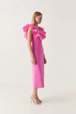 Aje Transcendent Ruffle Midi Dress in Pink Size S / AU 8 for rent on The Volte - image 2