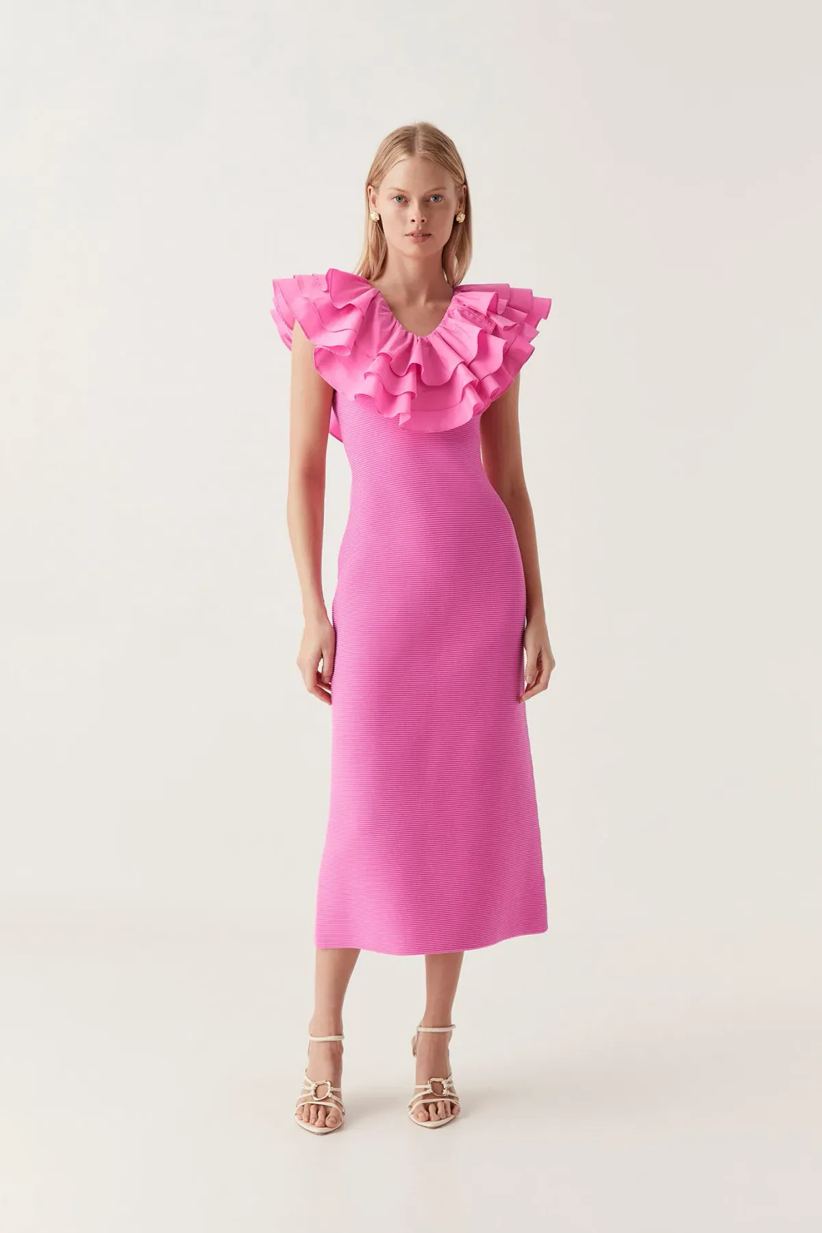 Aje Transcendent Ruffle Midi Dress in Pink Size S / AU 8 - Image 1