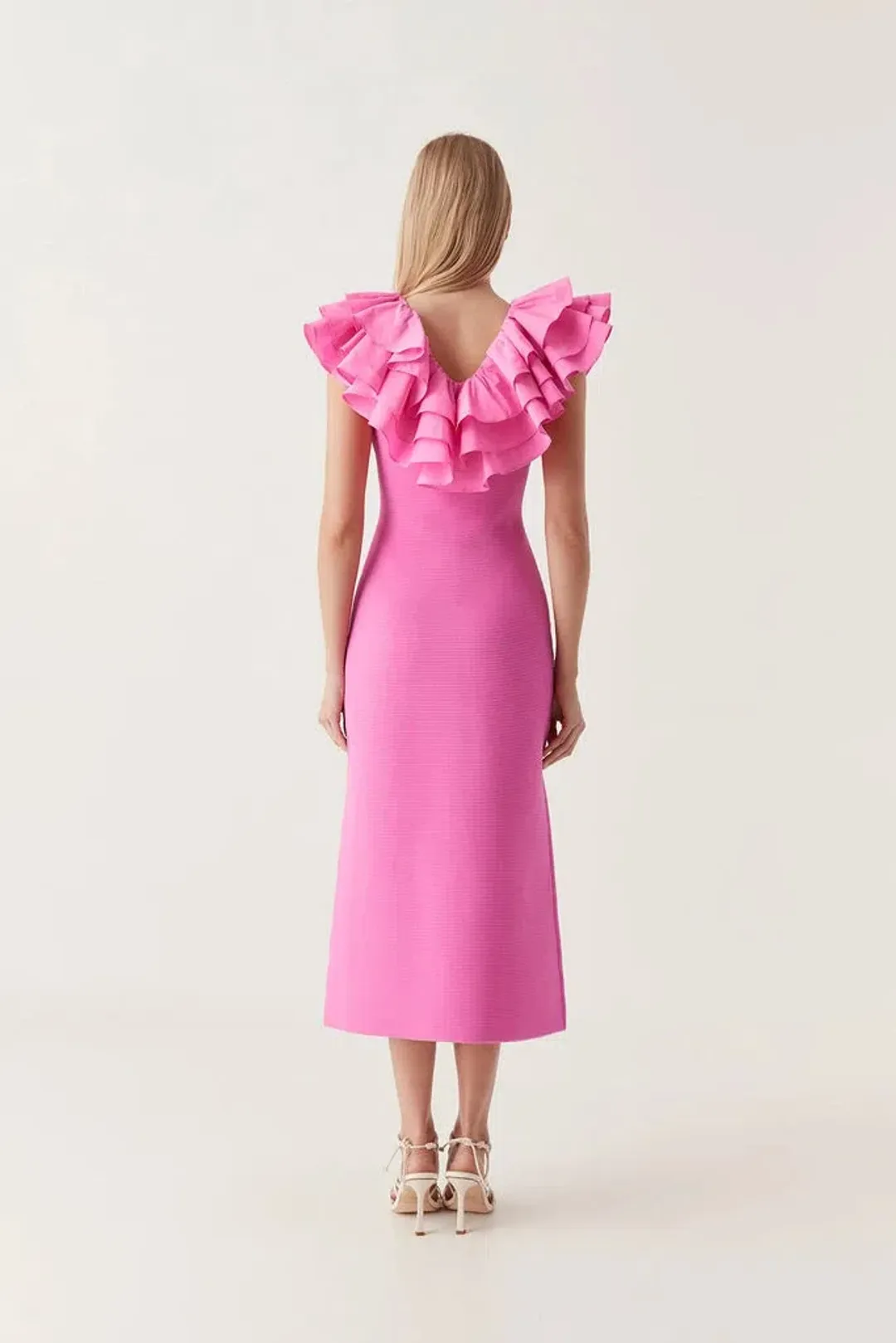Aje Transcendent Ruffle Midi Dress in Pink Size S / AU 8 for rent on The Volte - main image