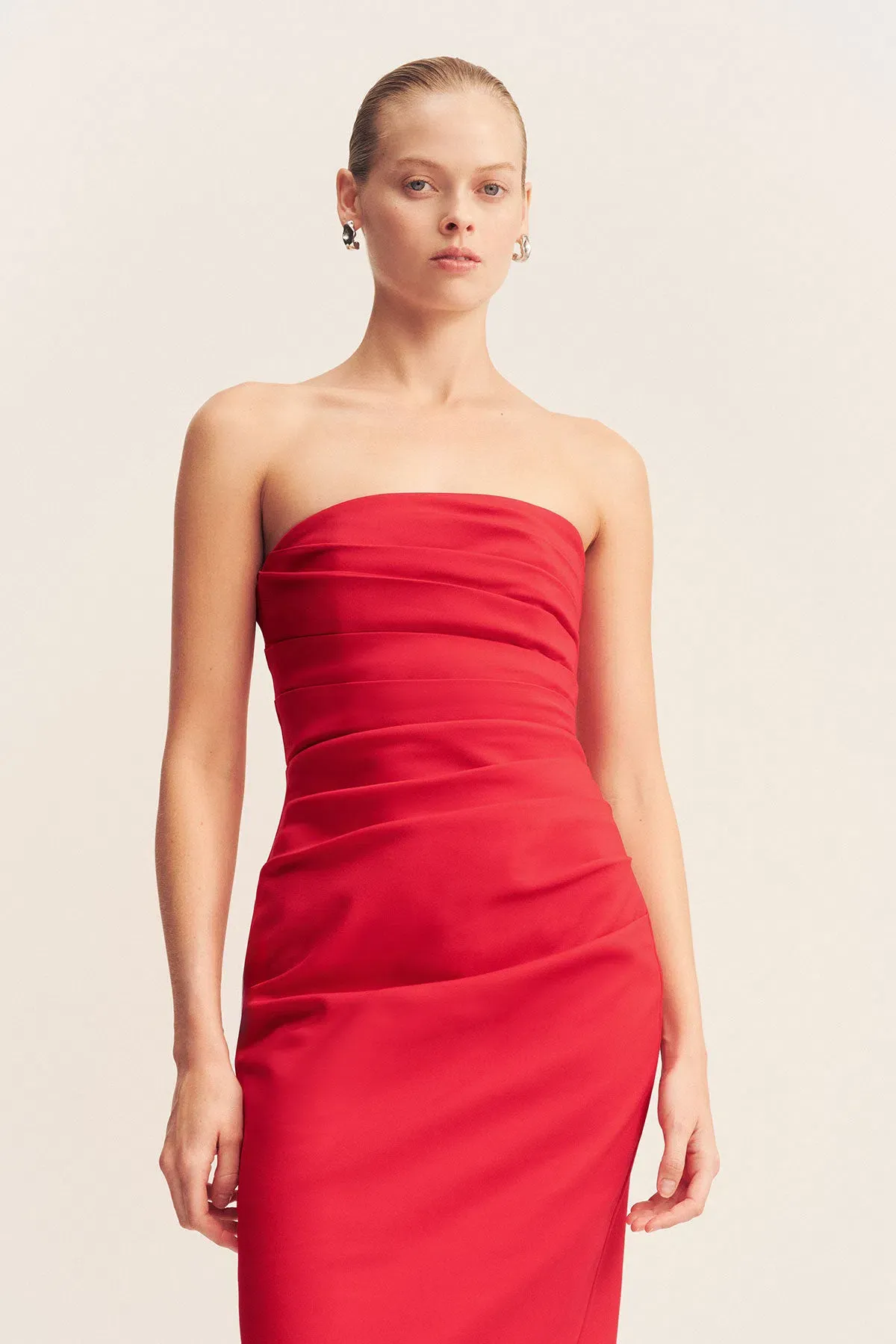 Shona Joy Lani Strapless Draped Maxi Dress in Chilli Red Size 8 - Image 2