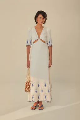 Farm Rio Sea of Fish Embroidered Midi Dress in Off White Size AU6 for rent on The Volte - image 1