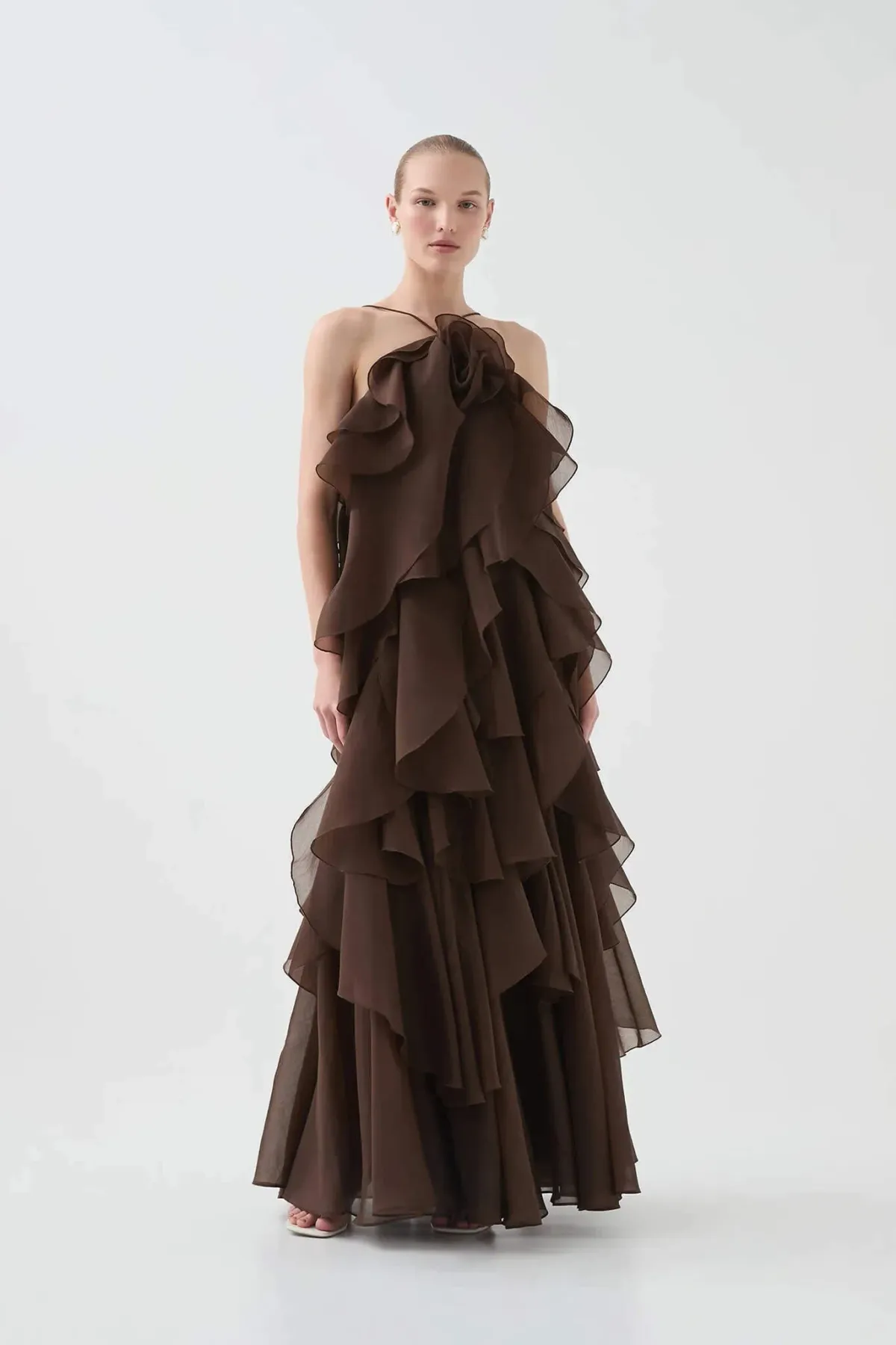 Aje Pandorea Layered Maxi Dress in Carob Size AU 10 - Image 3
