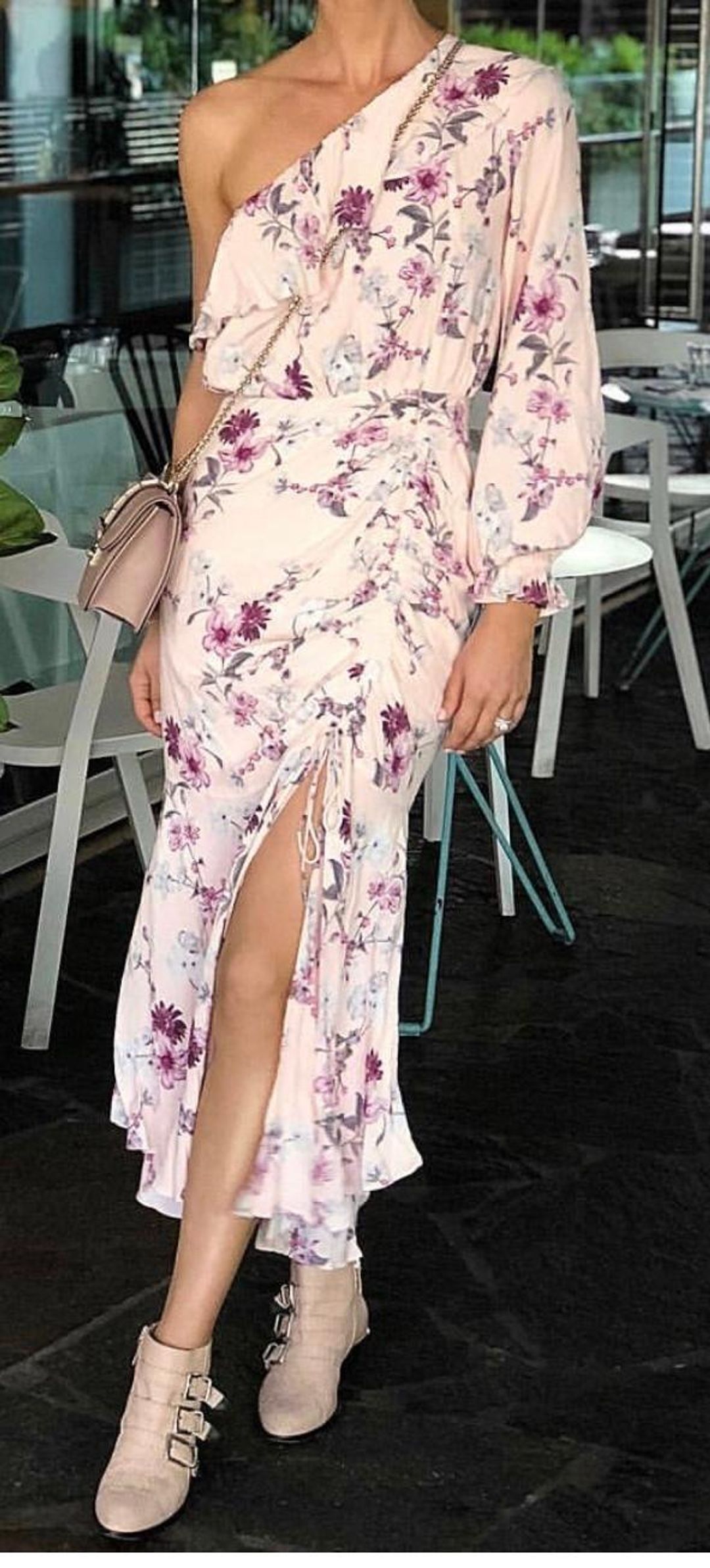 Steele Dahlia One Shoulder Dress Pink Floral Size 6 for rent on The Volte - main image