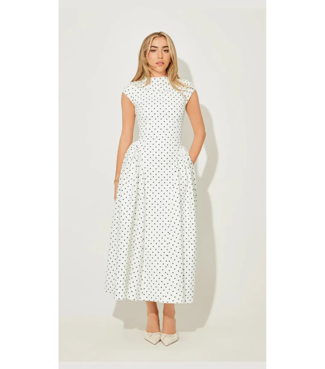 Odd Muse Cap Sleeve Midi Dress in White Polka Dot Size S / AU 8 for rent on The Volte - main image