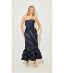 Odd Muse Strapless Peplum Midi Dress in Navy Polka Dot Size M / AU 10 for rent on The Volte - image 1