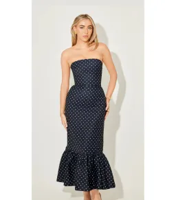Odd Muse Strapless Peplum Midi Dress in Navy Polka Dot Size M / AU 10 for rent on The Volte - image 3