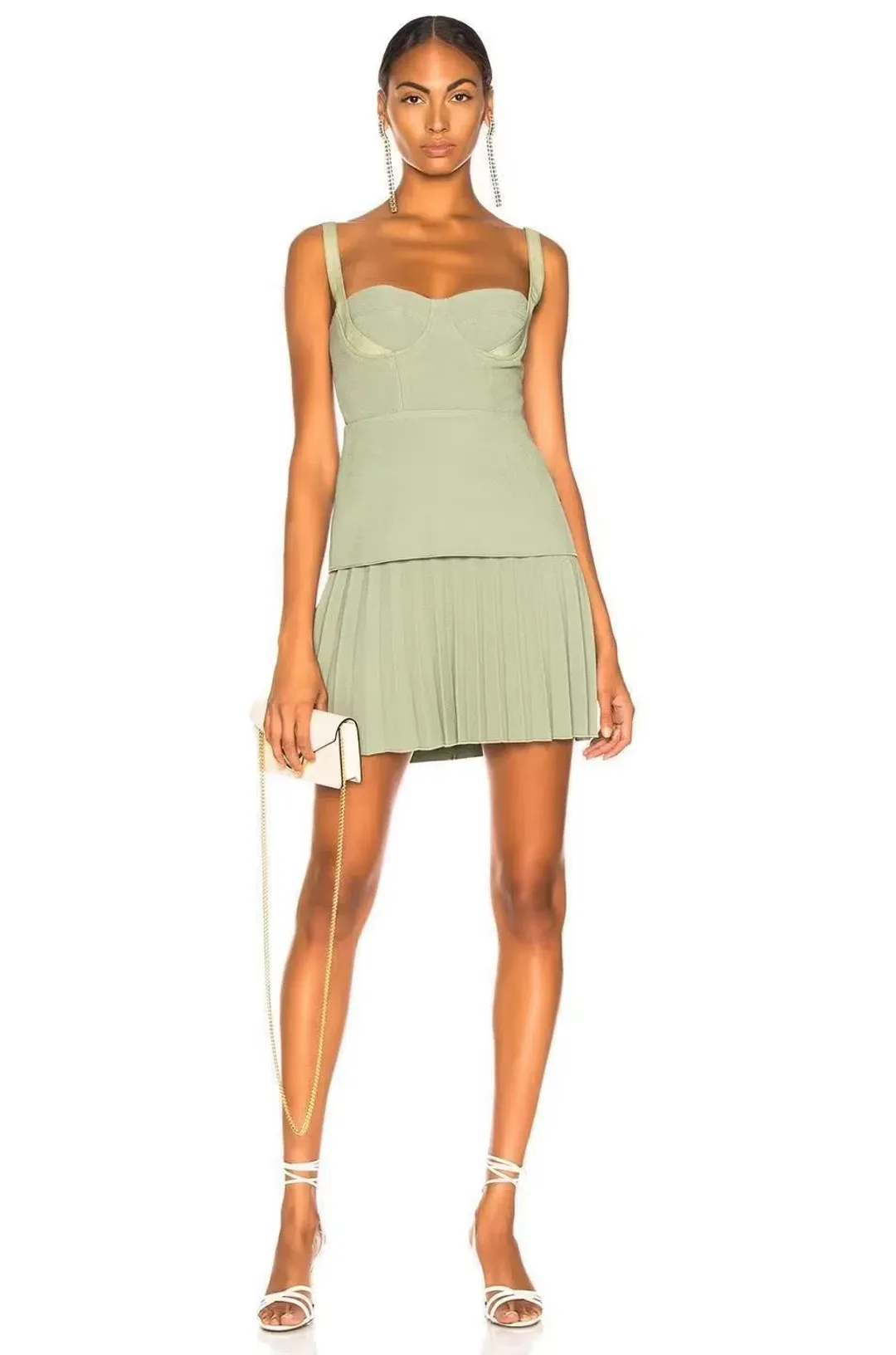 Dion Lee Bustier Pleated Mini Dress in Green Size US 6/ UK 10 / AU 10 for rent on The Volte - main image