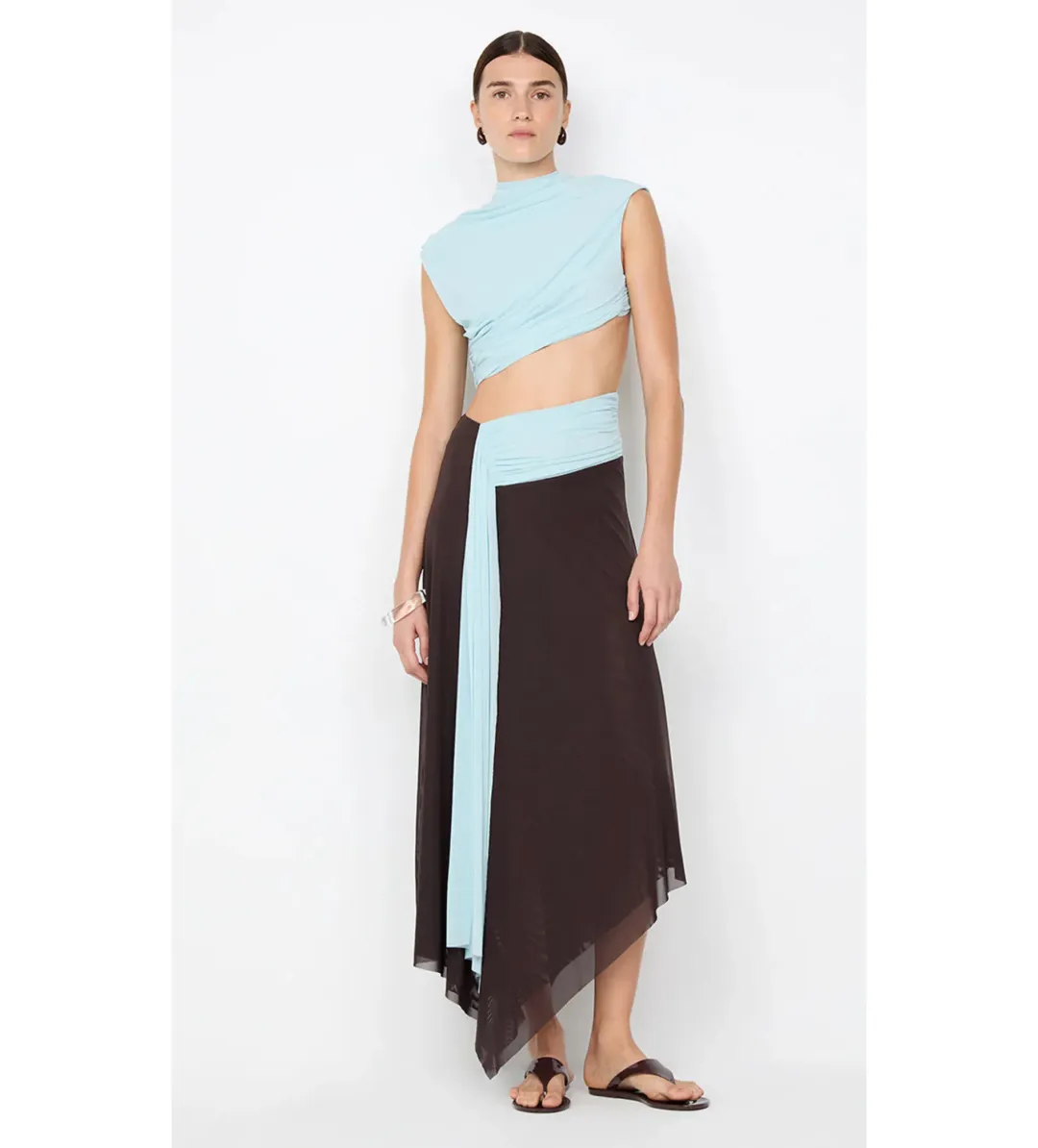 🤎💙 Bec & Bridge Conni Asym Midi Dress Arctic Blue/Dark Choco Size 10 🤎💙 for rent on The Volte - main image