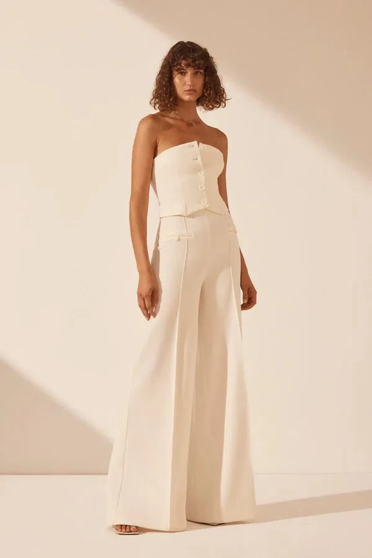 Shona Joy Amura High Waisted Wide Leg Pant and Button Up Bodice Set in Cream Size AU8 - Image 1