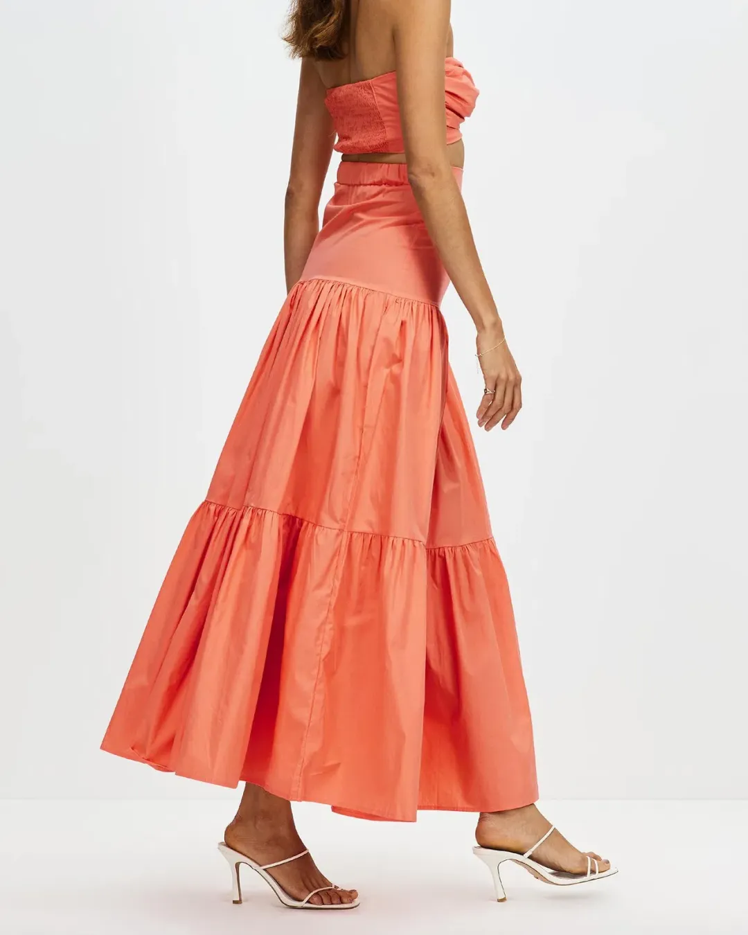 Runaway The Label Ayla Strapless Crop Top & Maxi Skirt Set in Sunset Size 8 for rent on The Volte - main image