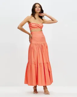 Runaway The Label Ayla Strapless Crop Top & Maxi Skirt Set in Sunset Size 8 for rent on The Volte - image 1