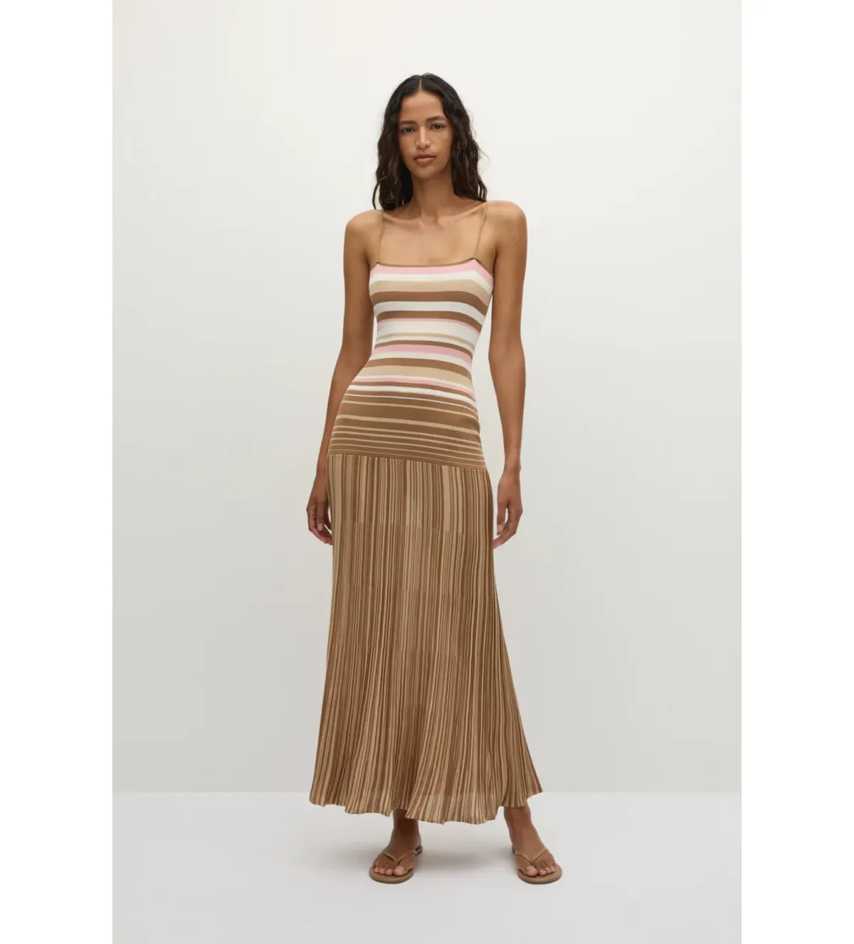 Faithful The Brand Esenia Knit Dress in Puce Sepia Stripe Size M/AU10 - Image 1