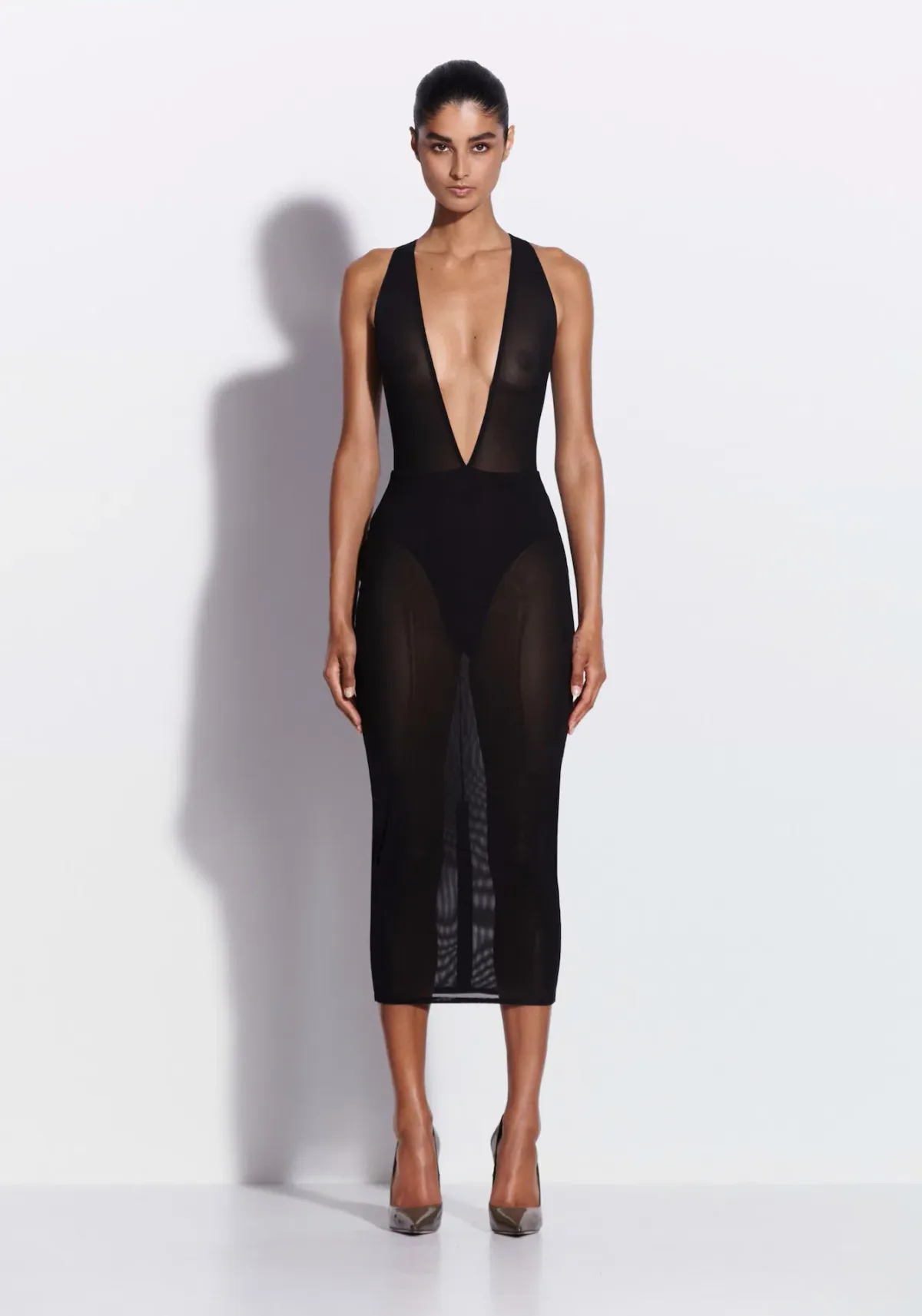 Alex Perry Halter Midi Dress in Stretch Mesh Black Size AU 10 - Image 1