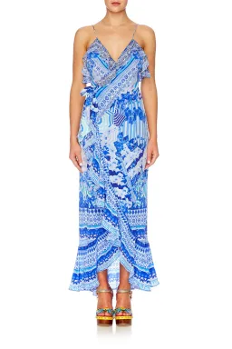 Camilla Long Wrap Maxi Dress with Frill in Throwing Shade Print Size AU 6 for rent on The Volte - image 2
