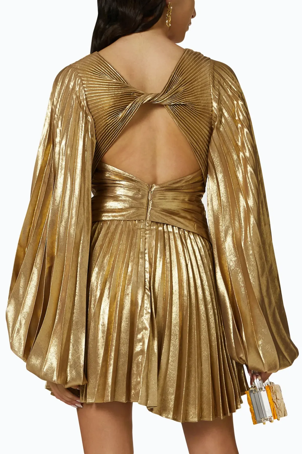 Acler Geneva Pleated Mini Dress Gold Metallic Size 10 - Image 3